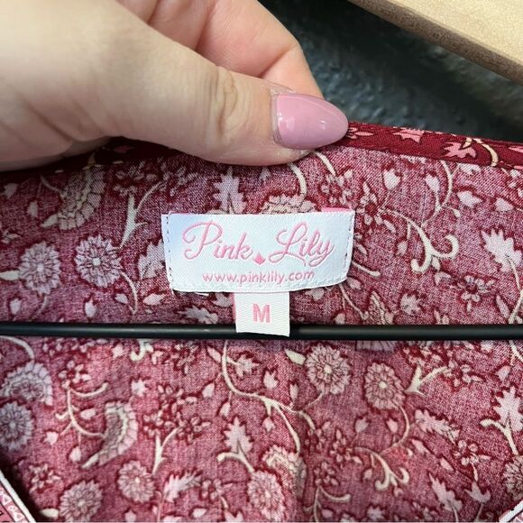 Pink Lily So Indecisive Floral Dark Red Blouse - Picture 8 of 9